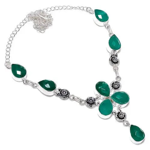 Green Onyx Gemstone Handmade 925 Sterling Silver Jewelry Necklace Size 18" ABC Jewelery